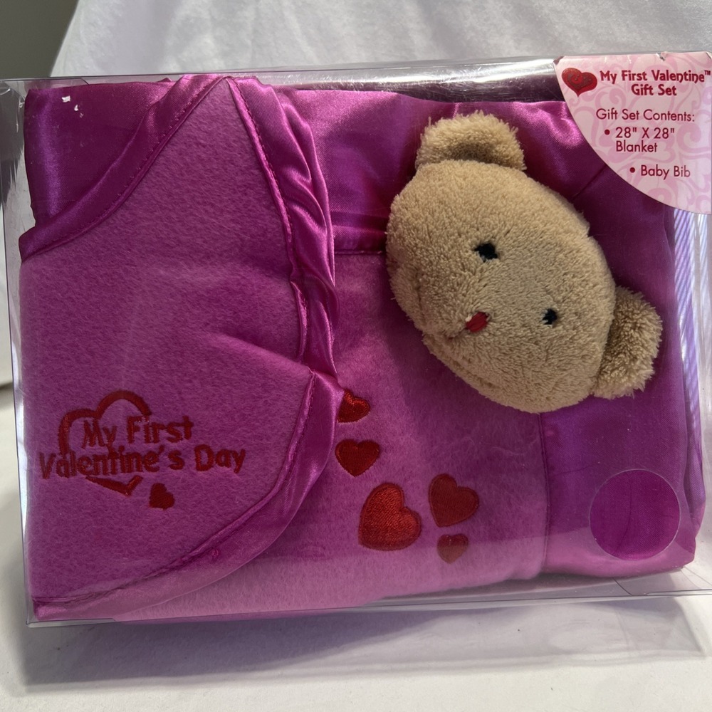 My‎ first valentine gift set baby pink blanket and bib